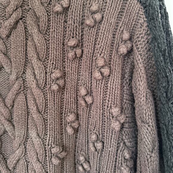 Vintage Patchwork Knit Sweater Brown Black Grunge Textured Uneven Hem sz L/XL - Picture 5 of 10